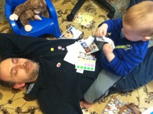 Putting Stickers on Dan